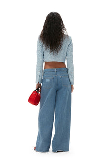 Stretch Jacquard Cropped Blazer | Sky Blue