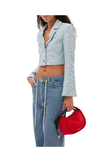 Stretch Jacquard Cropped Blazer | Sky Blue