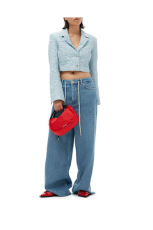 Stretch Jacquard Cropped Blazer | Sky Blue