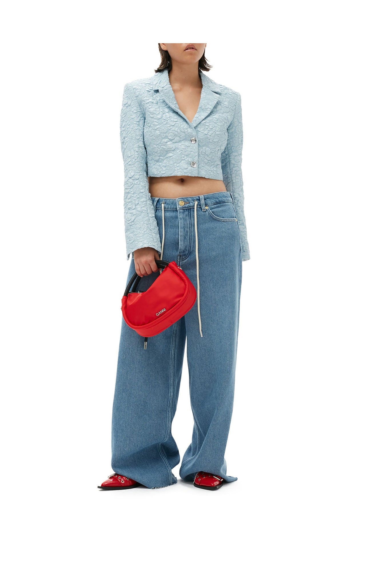 Stretch Jacquard Cropped Blazer | Sky Blue