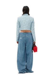 Stretch Jacquard Cropped Blazer | Sky Blue