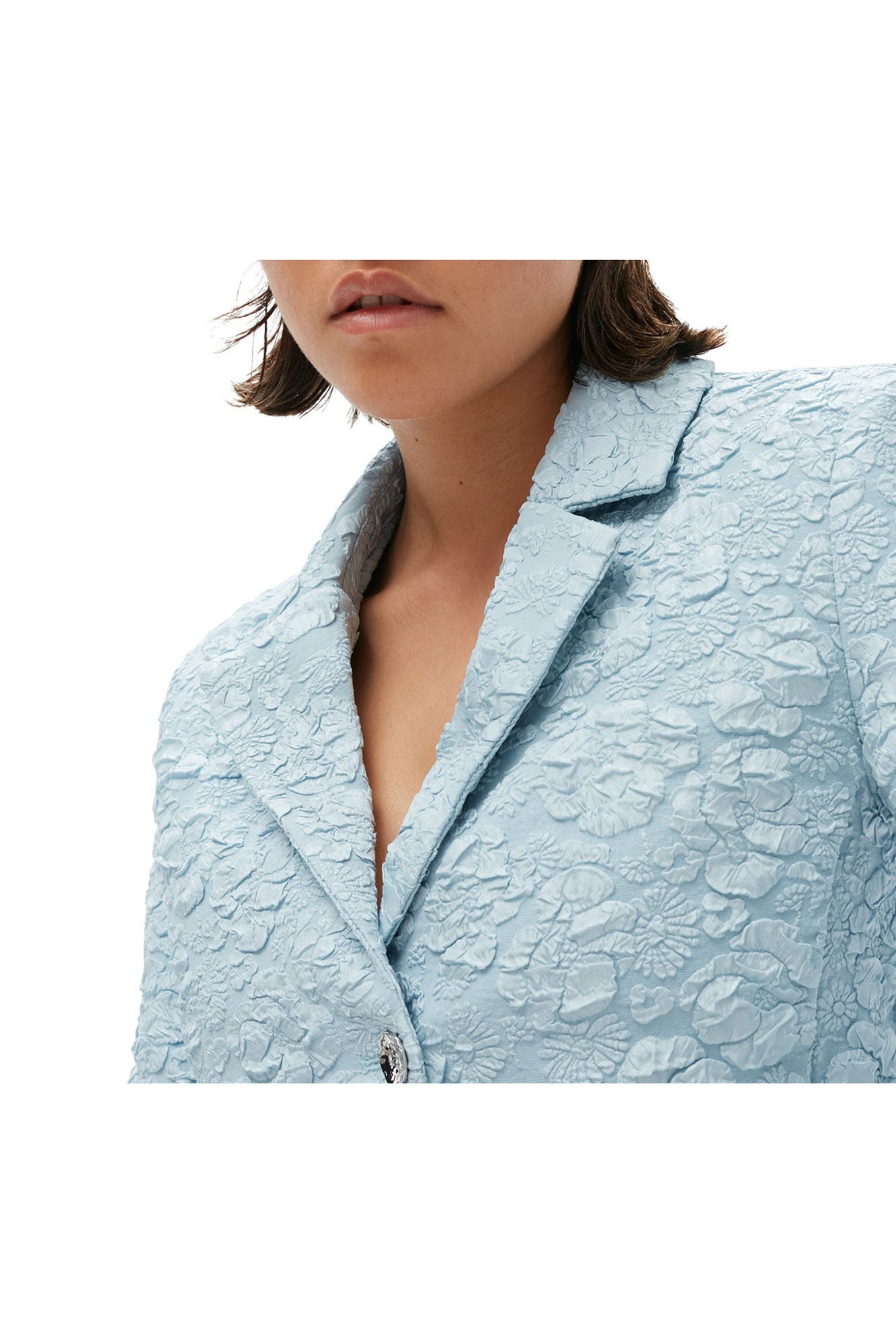 Stretch Jacquard Cropped Blazer | Sky Blue