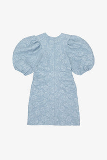 Stretch Jacquard Puff Sleeves Mini Dress | Sky Blue