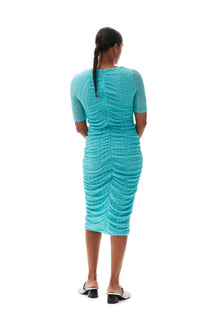 Stretch Lace Ruched Midi Dress | Blue Curacao