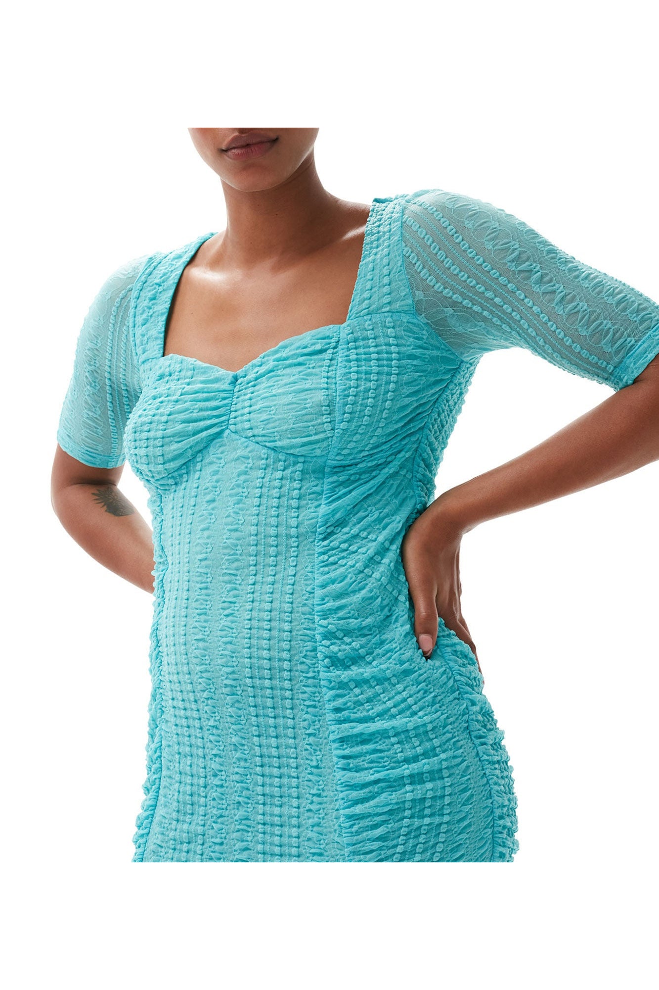 Stretch Lace Ruched Midi Dress | Blue Curacao