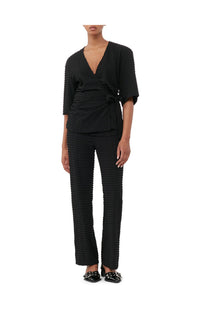 Stretch Seersucker Cropped Trousers | Black