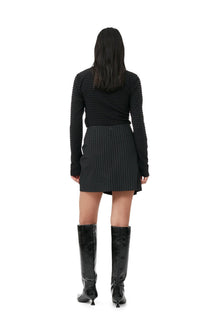 Stretch Stripe Mini Skirt | Black