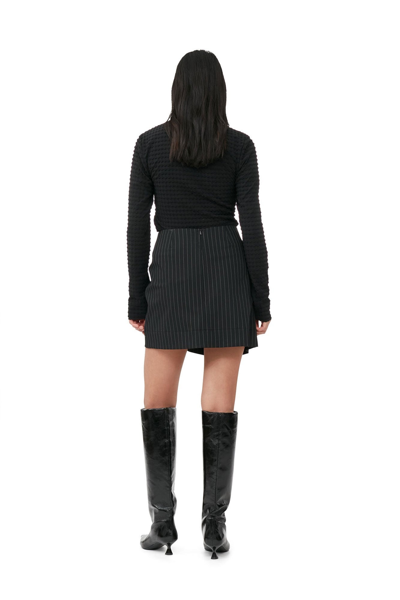Stretch Stripe Mini Skirt | Black