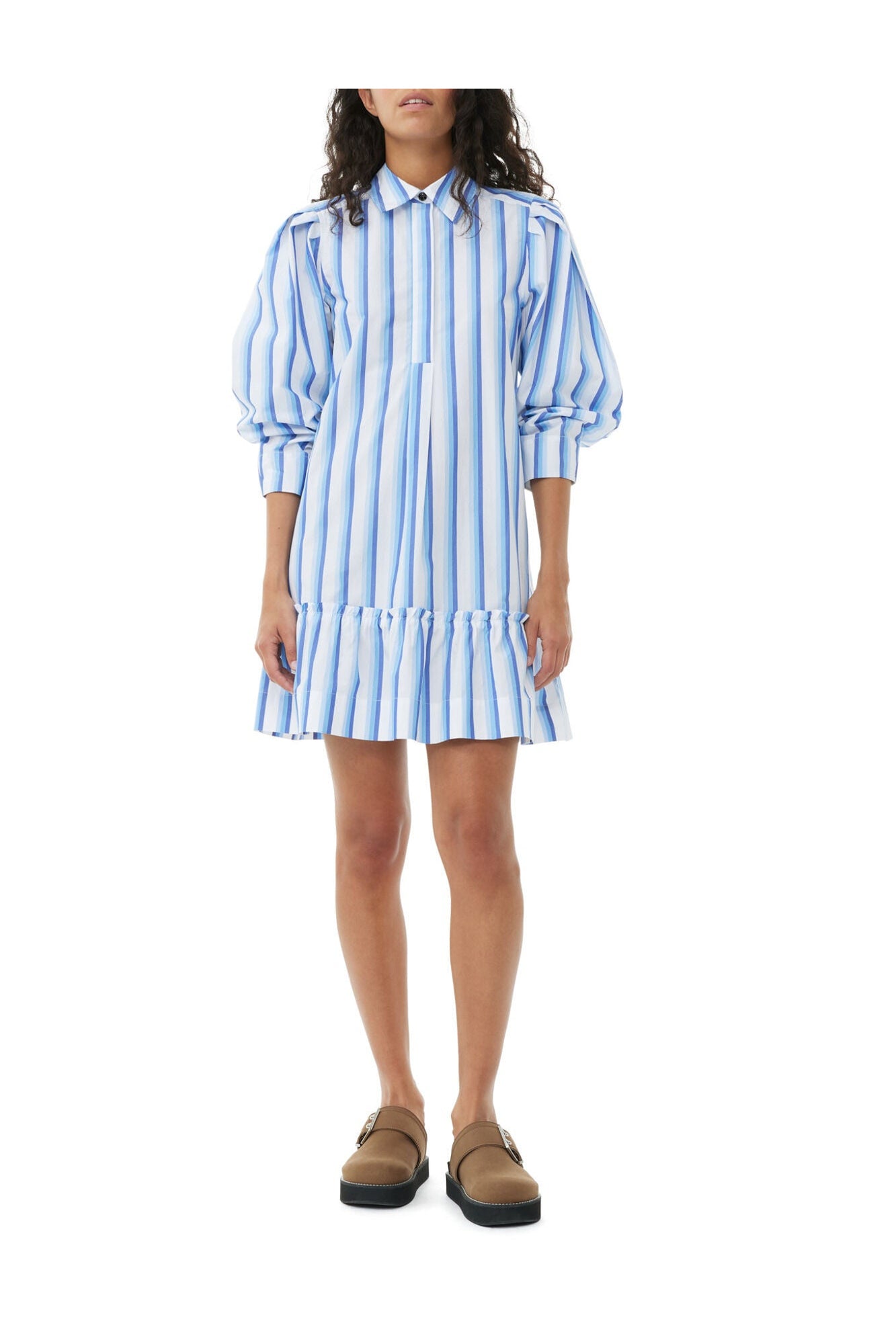 Striped Cotton Mini Shirt Dress | Silver Lake Blue