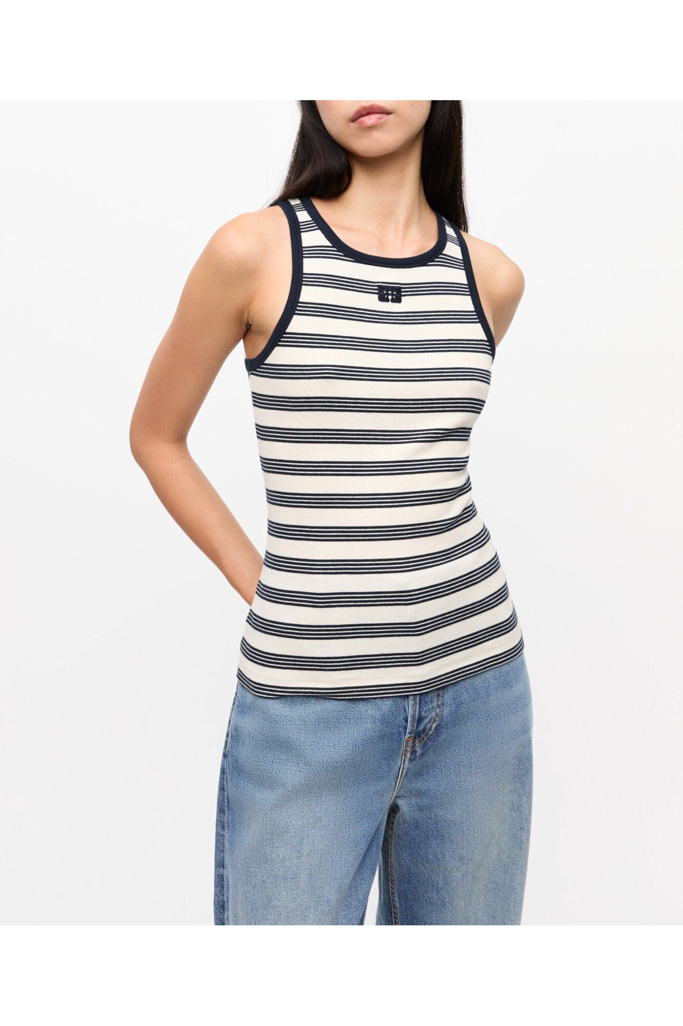 Striped Soft Cotton Rib Tank Top | Sky Captain