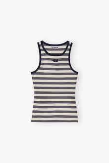 Striped Soft Cotton Rib Tank Top | Sky Captain