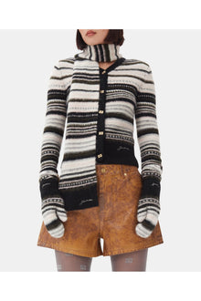Striped Soft Wool Mittens | Black