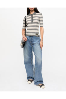 Striped Sparkle Rib Polo T shirt | Egret