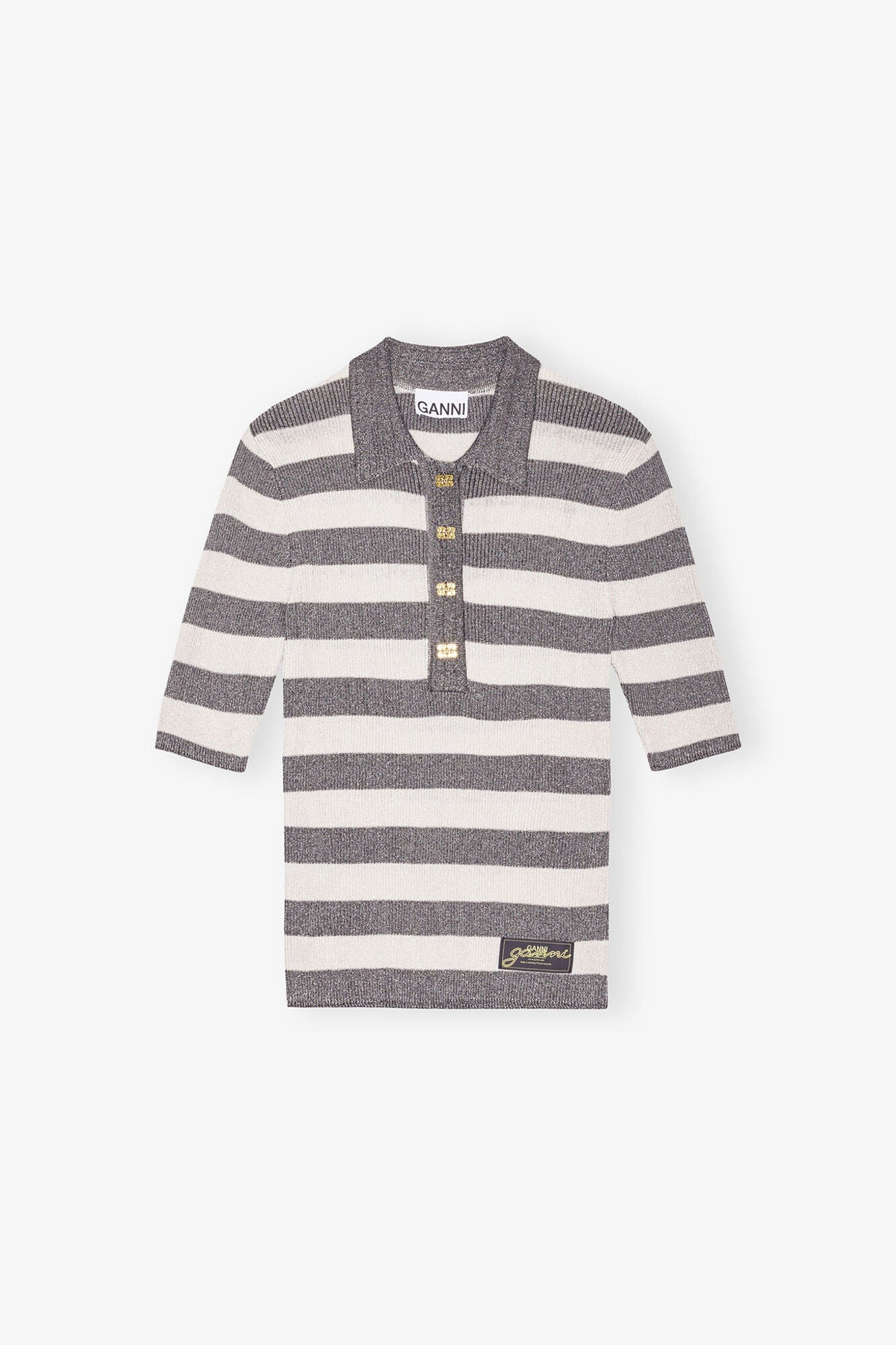 Striped Sparkle Rib Polo T shirt | Egret