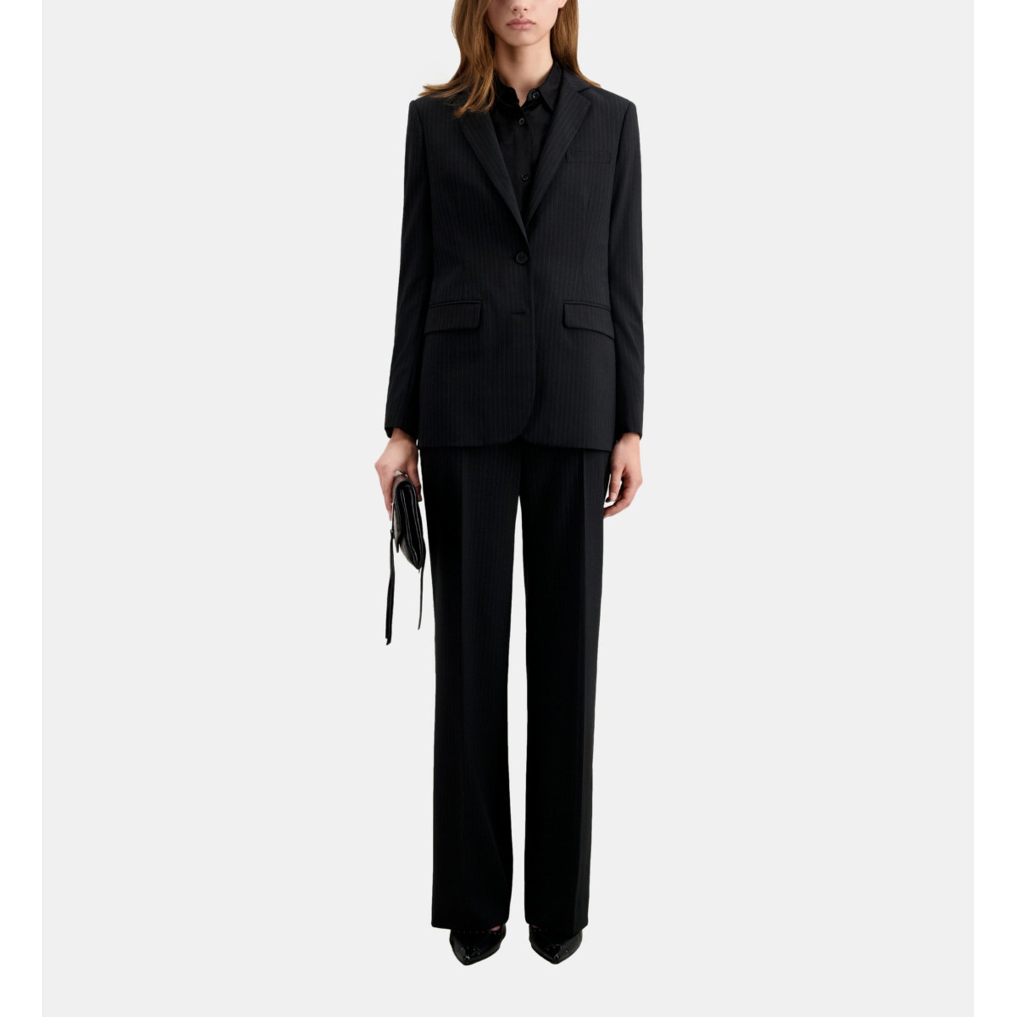 Striped Wool-Blend Suit Jacket | Women | Black x White