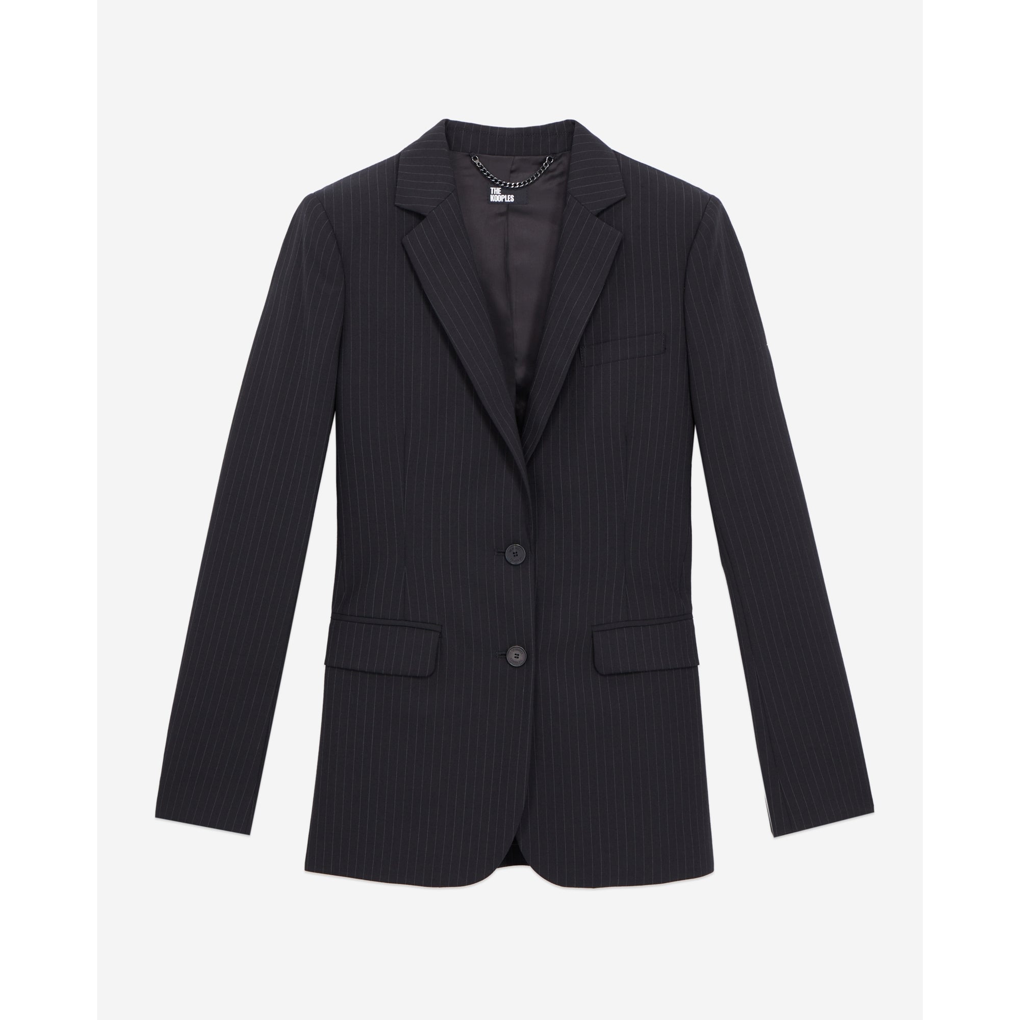 Striped Wool-Blend Suit Jacket | Women | Black x White