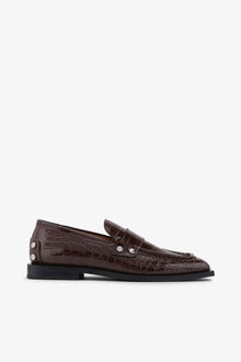 Studded Loafers in Brown Croco | Chocolate Fondant
