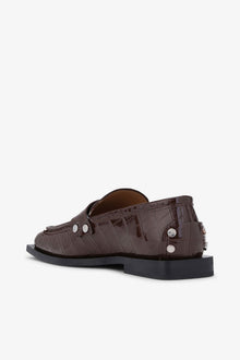 Studded Loafers in Brown Croco | Chocolate Fondant
