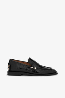 Studded Loafers in Croco | Black