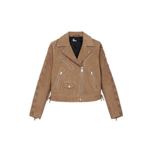 Suede Leather Biker Jacket | Women | Beige