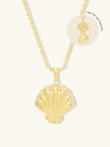 Sundaze Shell Locket Necklace | Natural Gemstone | 14K Gold Plated Brass