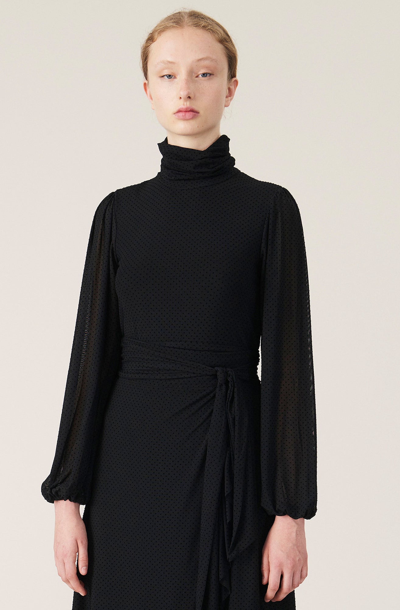 Dot Mesh Rollneck Top | Black