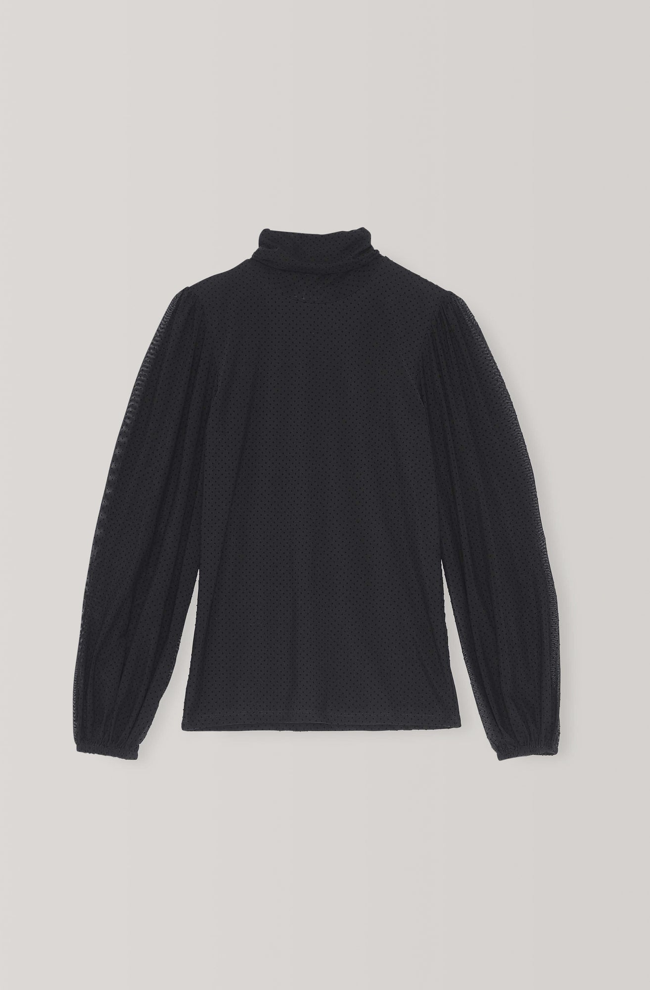 Dot Mesh Rollneck Top | Black