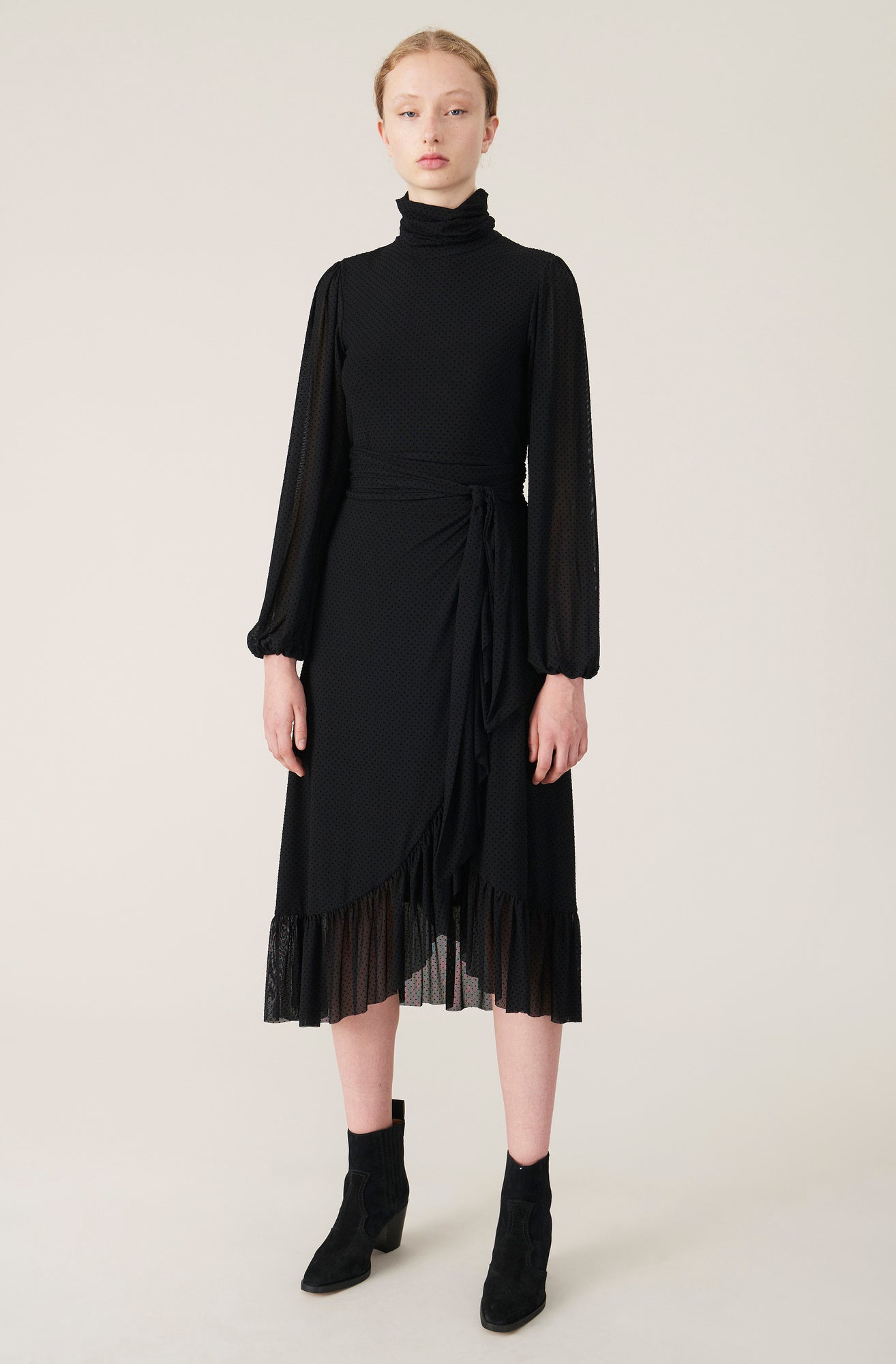 Dot Mesh Rollneck Top | Black