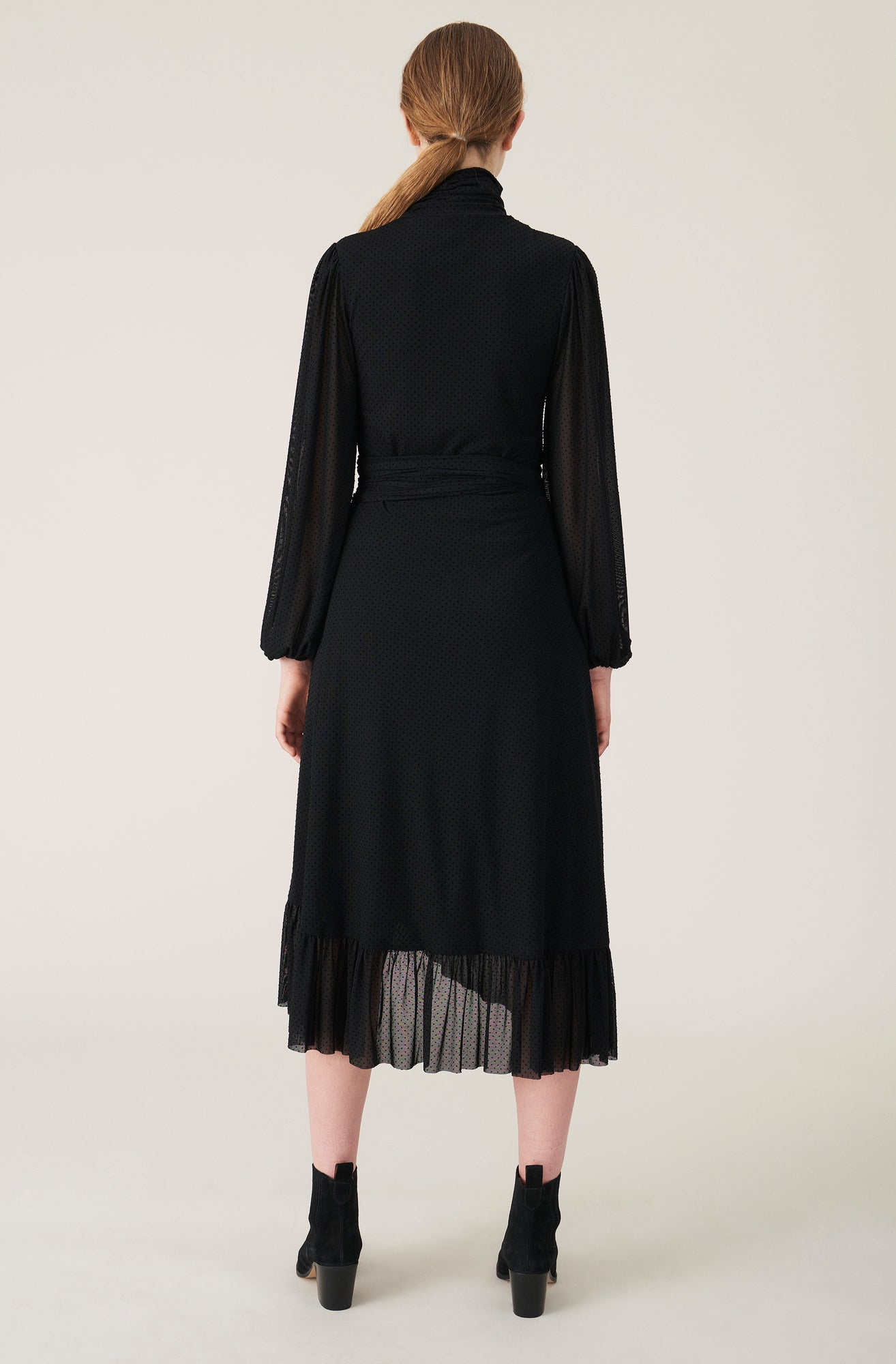 Dot Mesh Rollneck Top | Black