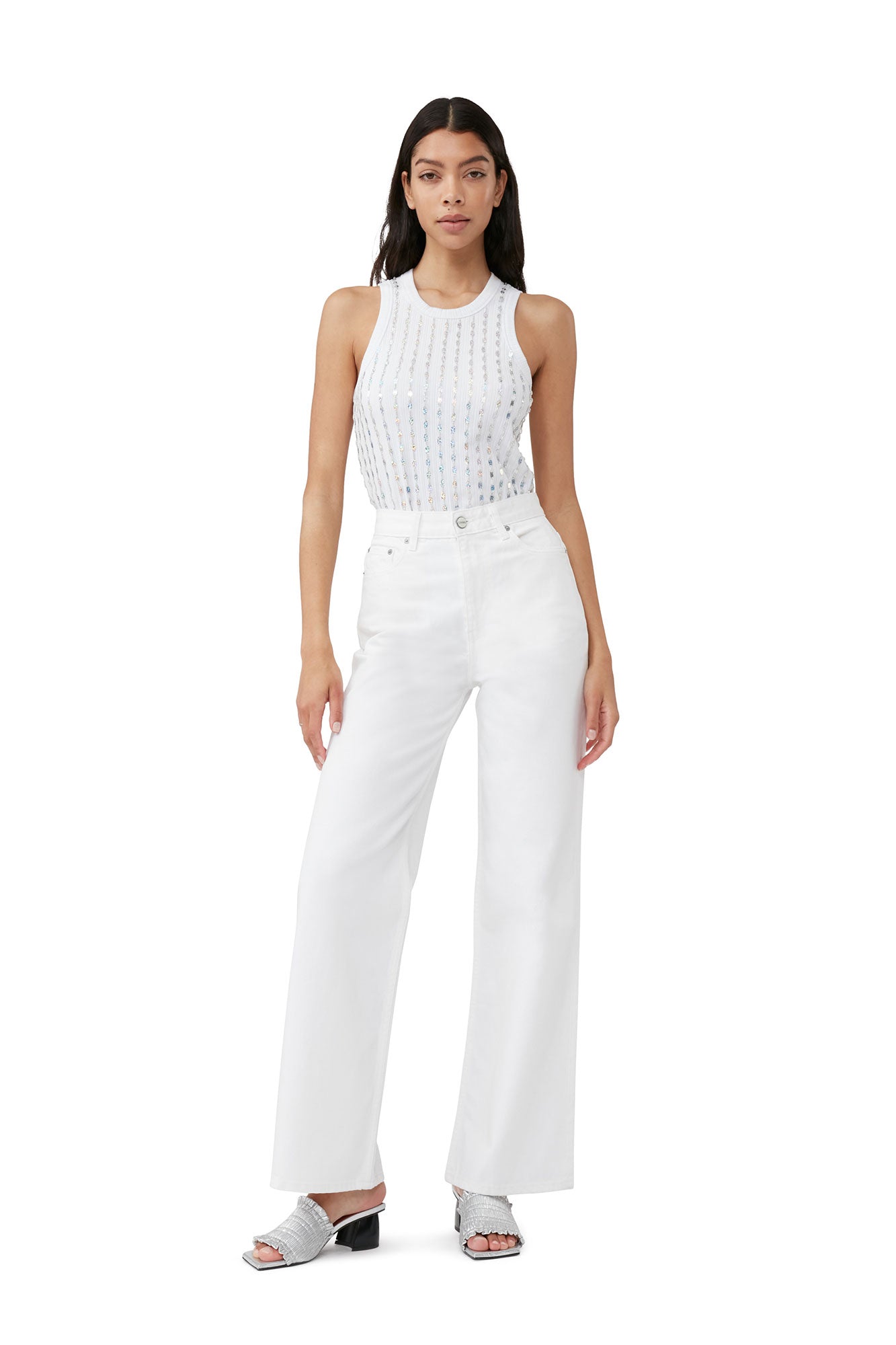 Rib Jersey Beaded Top | Bright White