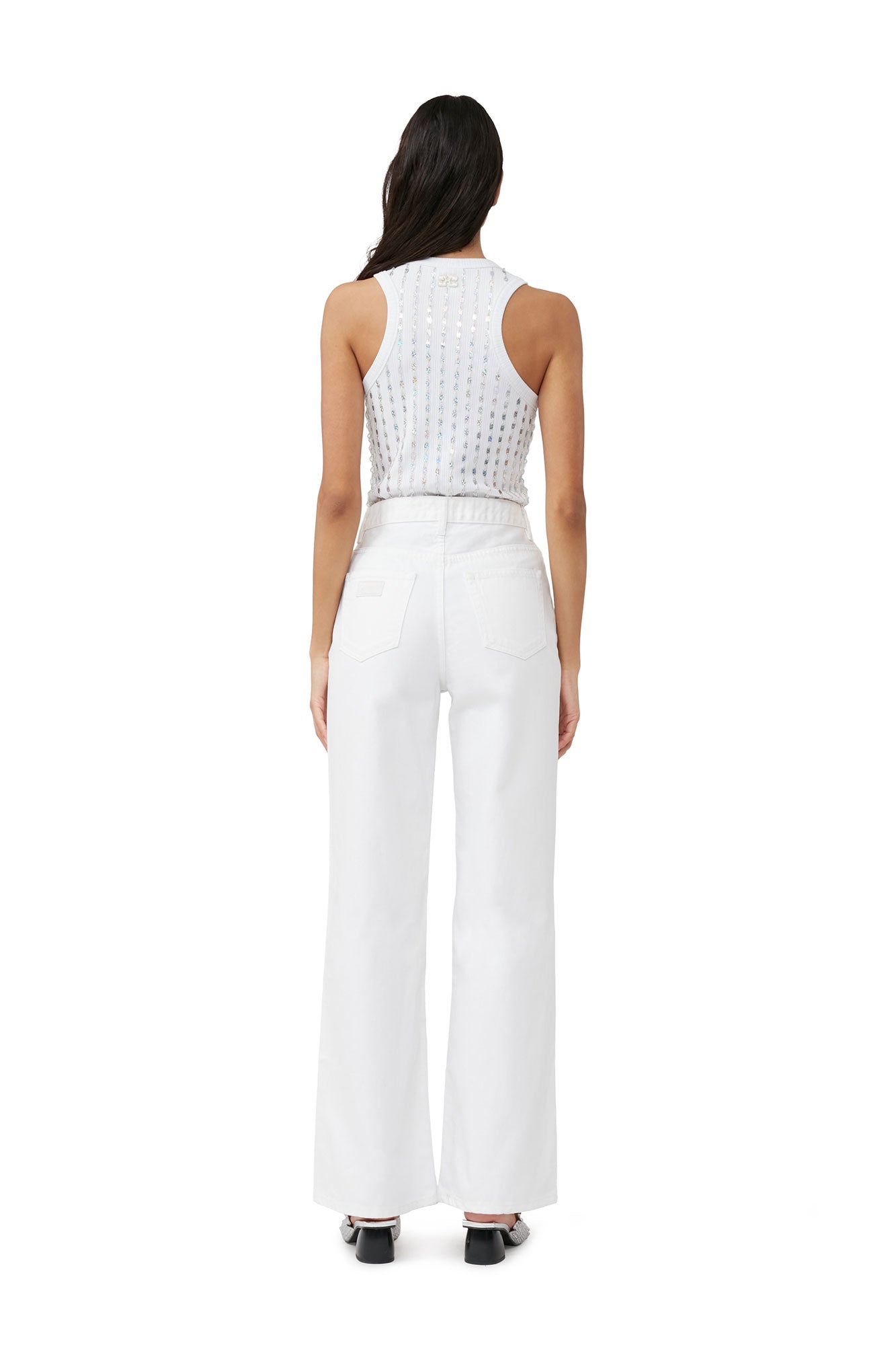 Rib Jersey Beaded Top | Bright White