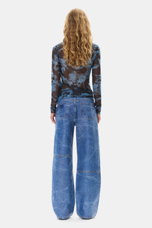 Printed Mesh Long Sleeve Rollneck | Blue Shadow