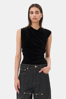 Velvet Ruched Top | Black