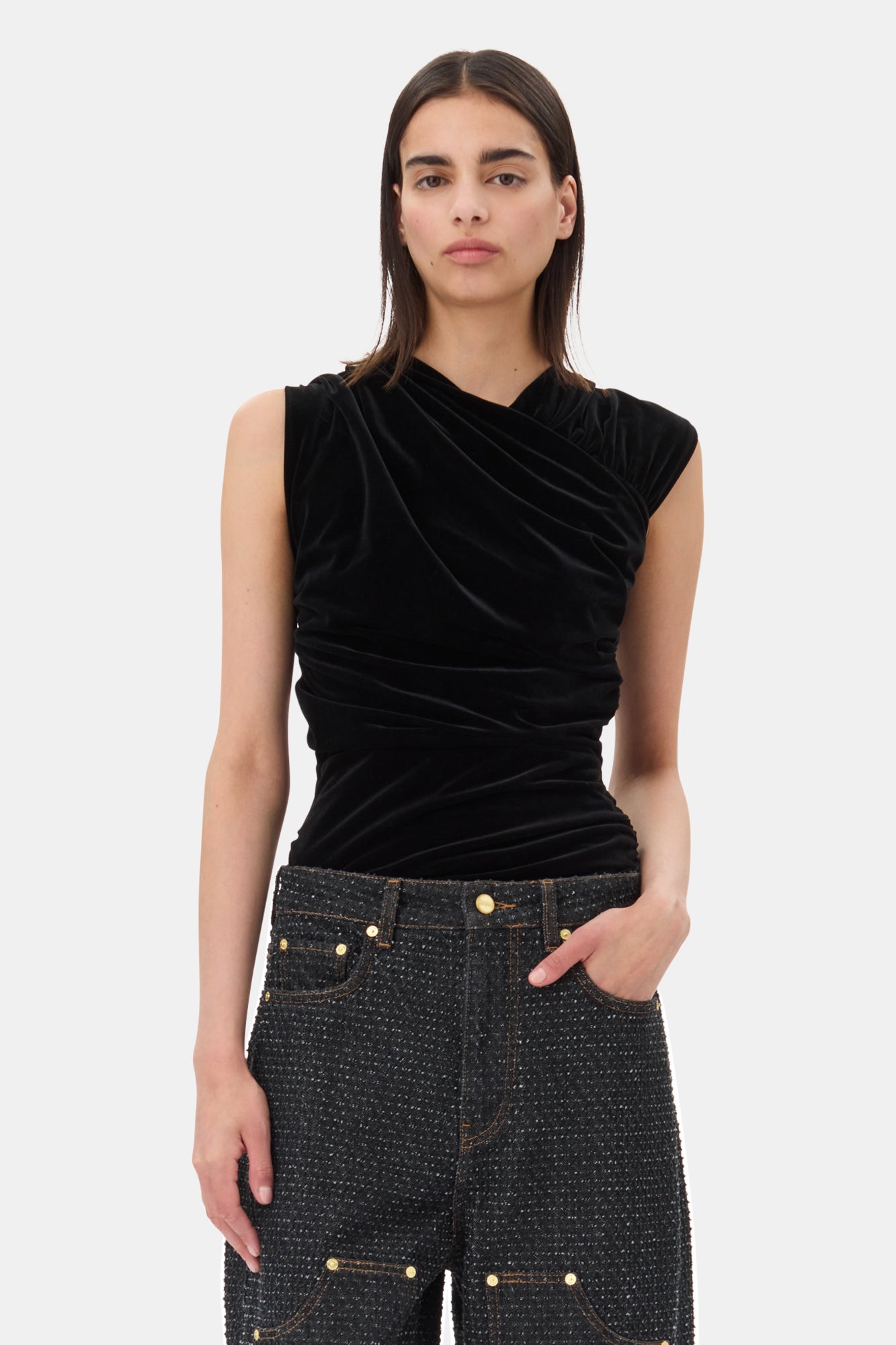 Velvet Ruched Top | Black