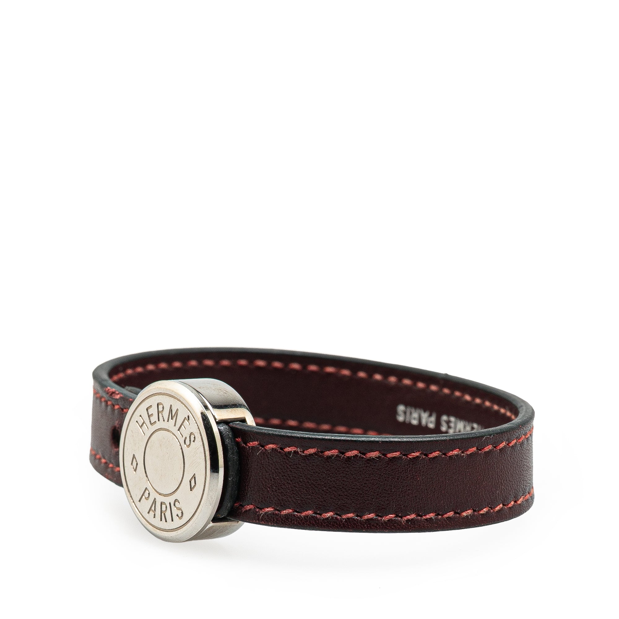 Hermes | Pre-Owned Leather Clou de Selle Bracelet | Brown/Dark Brown