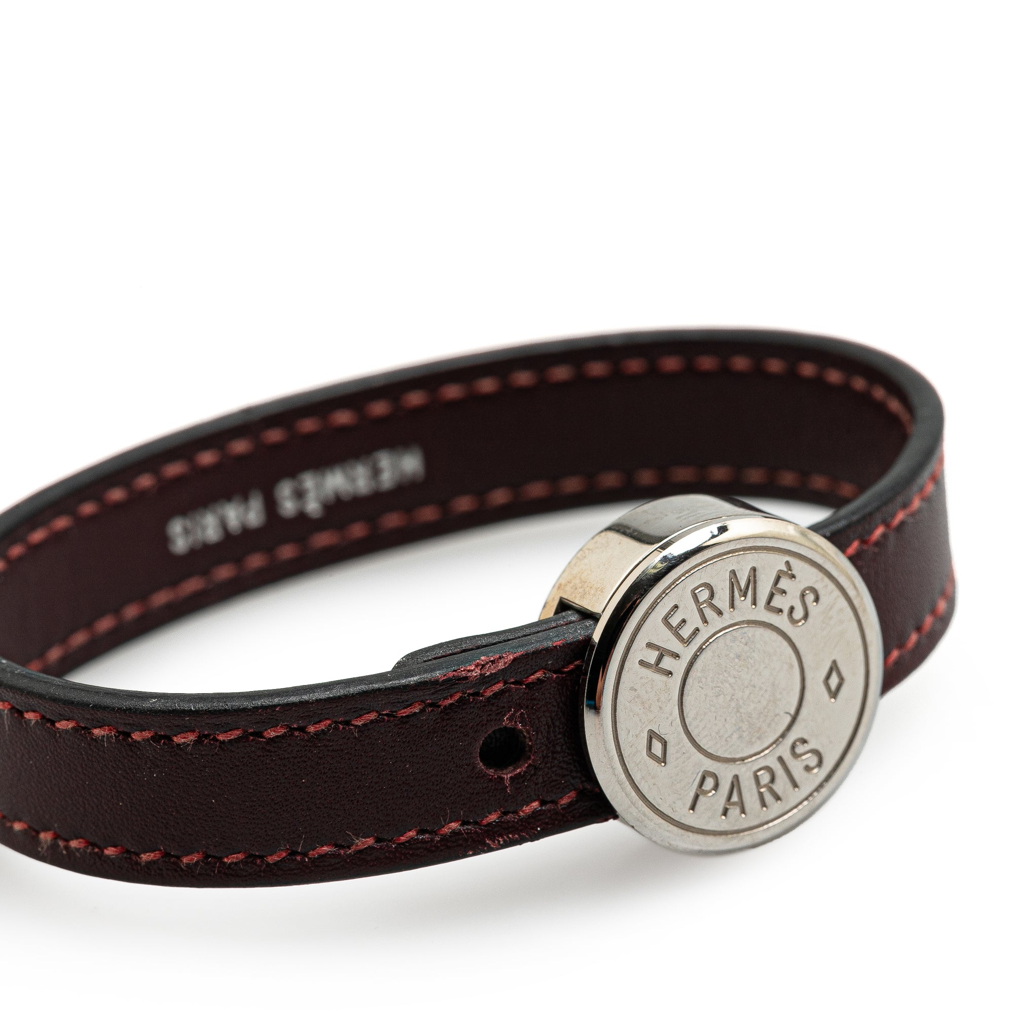 Hermes | Pre-Owned Leather Clou de Selle Bracelet | Brown/Dark Brown