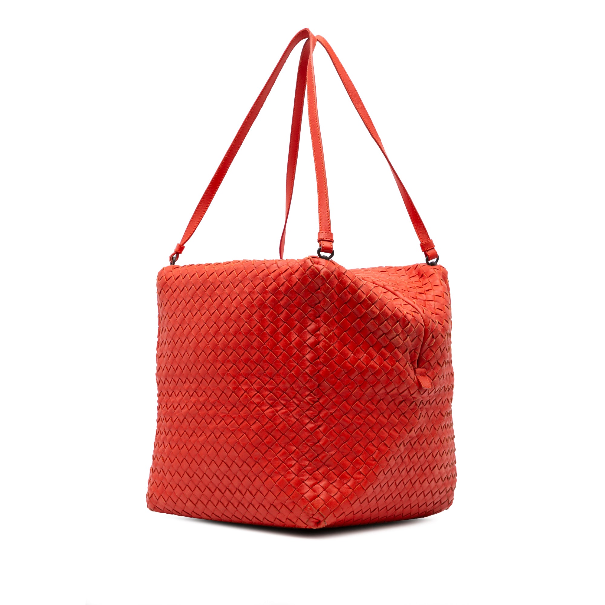Bottega Veneta | Pre-Owned Nappa Intrecciato Cube Shoulder Bag | Red