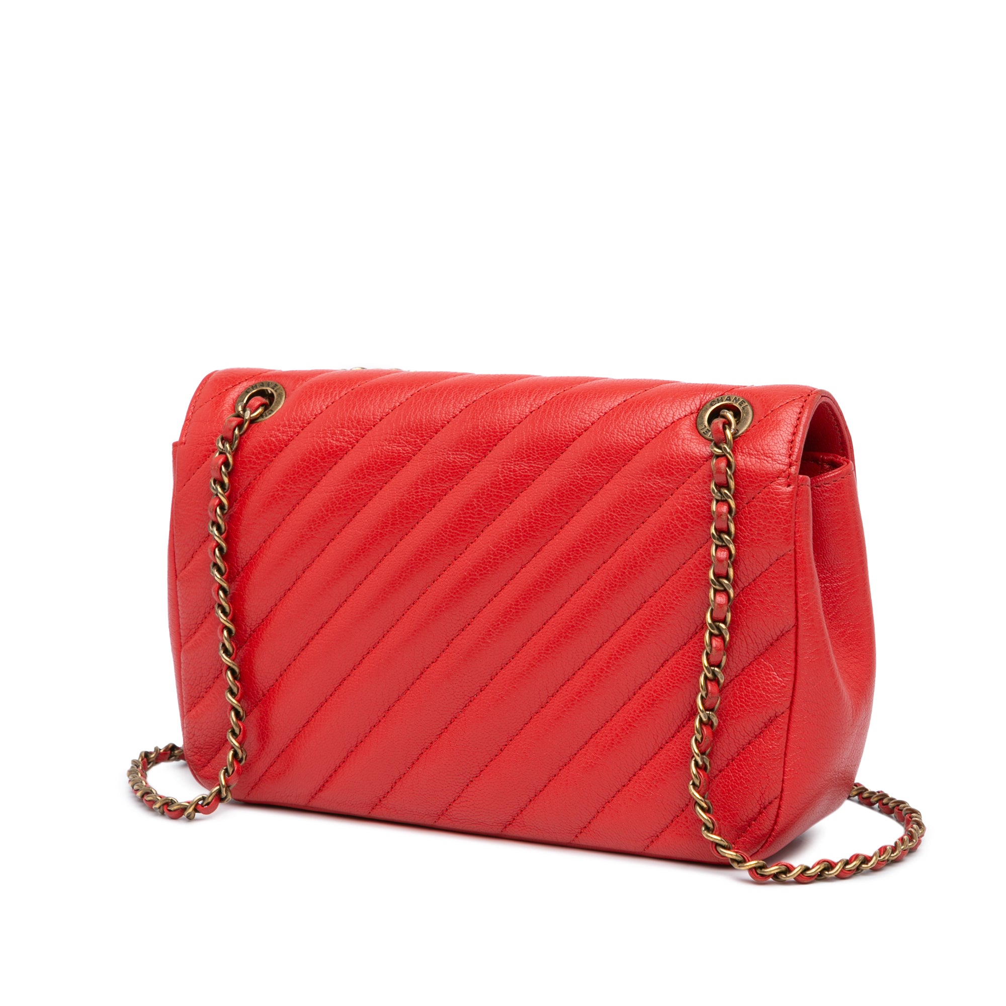Chanel | Pre-Owned Small Diagonal Quilted Goatskin Flap | Red