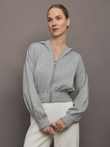 Theo The Label | Nomia Ruched Zip Hoodie | Heather Grey