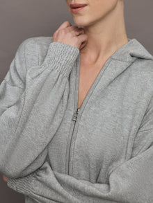 Theo The Label | Nomia Ruched Zip Hoodie | Heather Grey