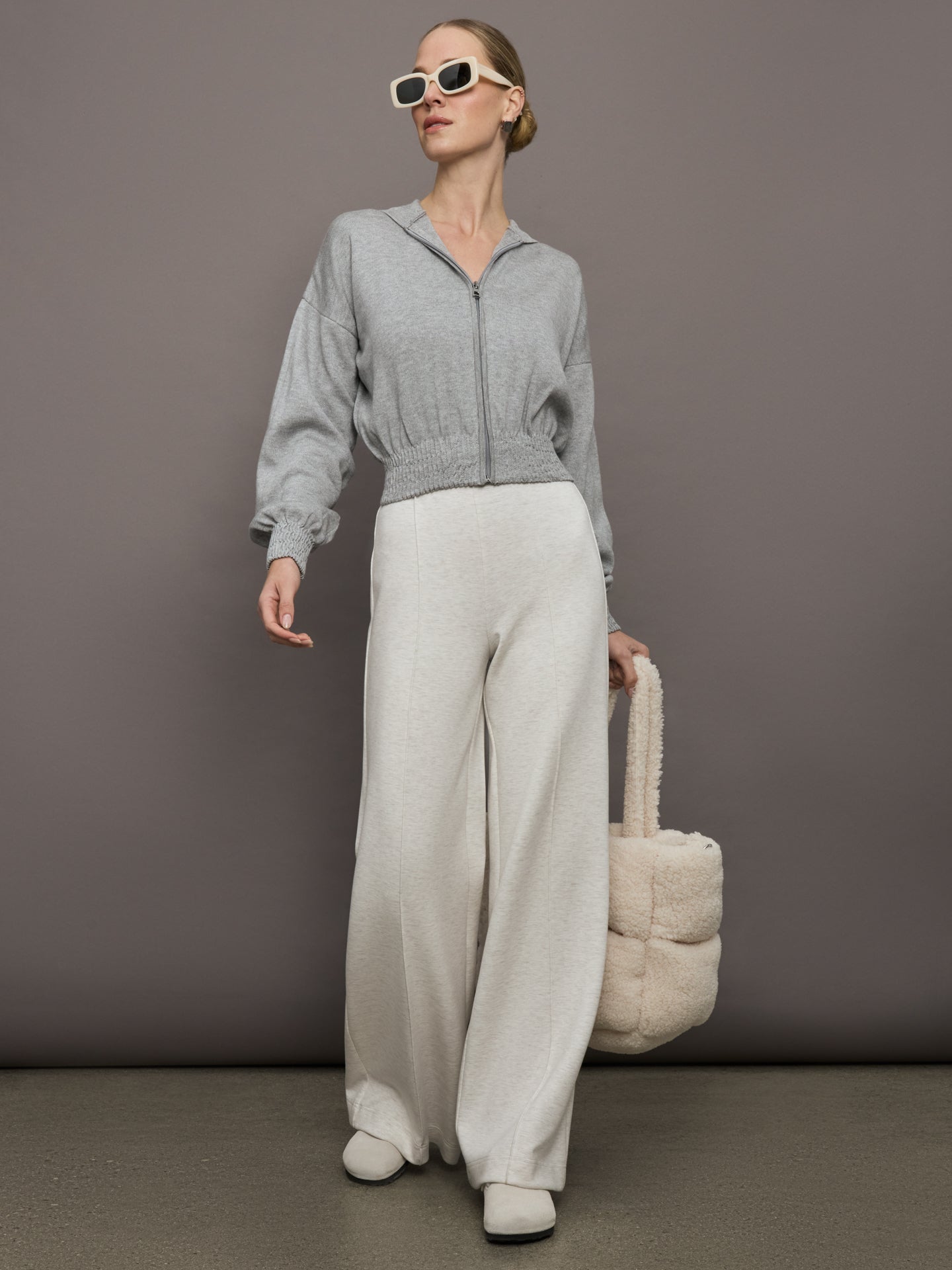 Theo The Label | Nomia Ruched Zip Hoodie | Heather Grey