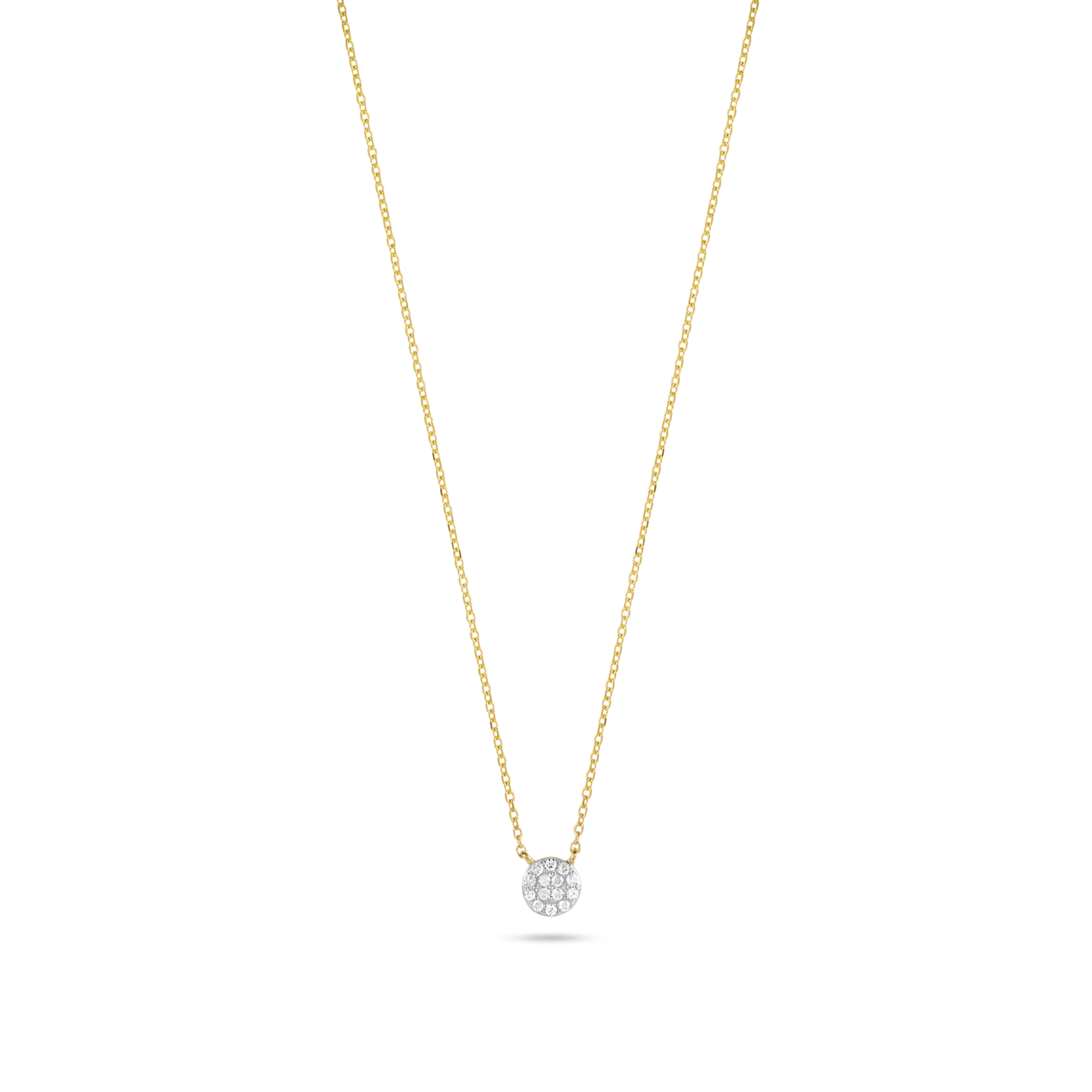 Tiny Round Diamond Disc Necklace | 14K White Gold