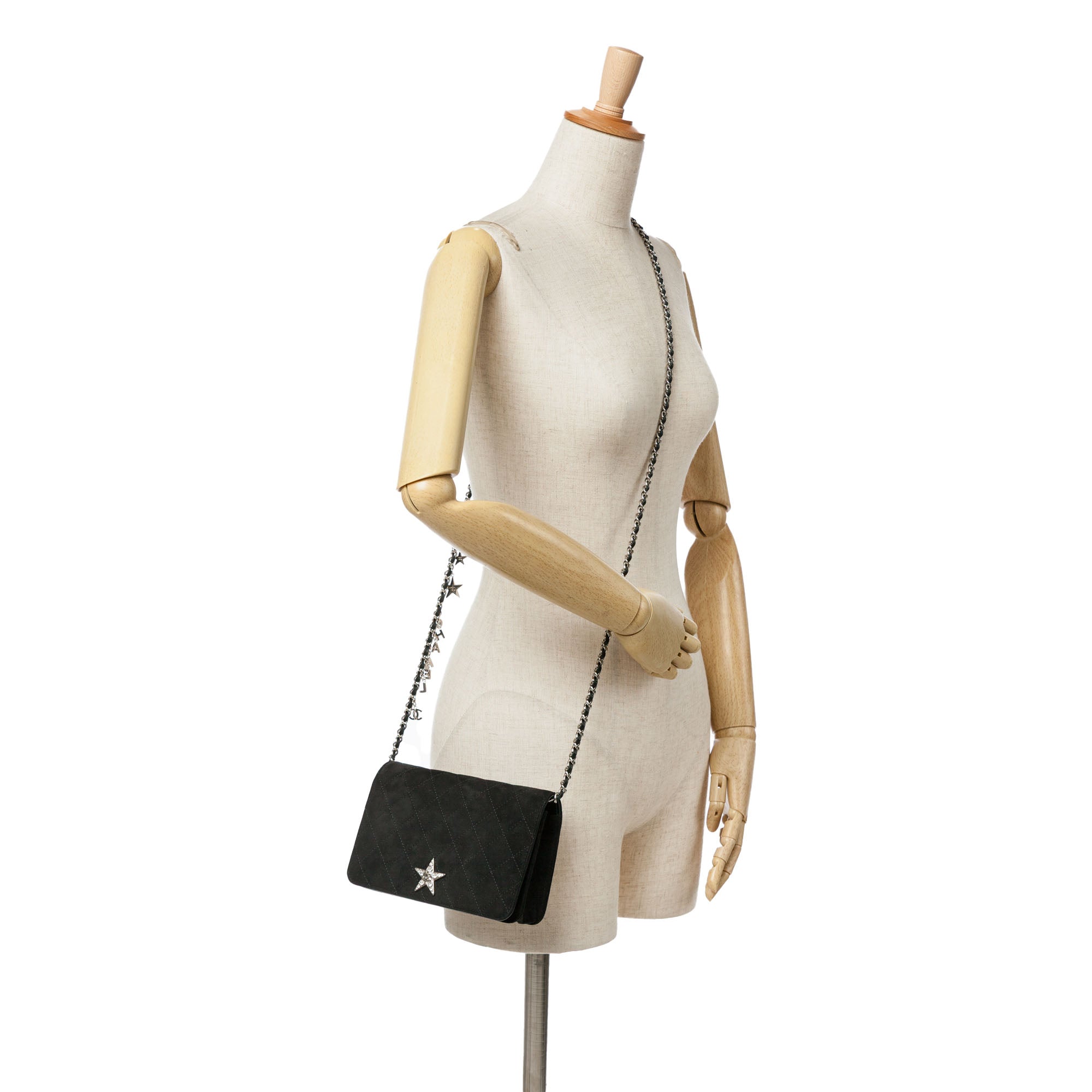 Chanel | Pre-Owned Quilted Suede Cocostellar Wallet on Chain | Black