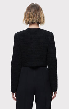 Textured Lurex Cropped Jacket | Metallic Black