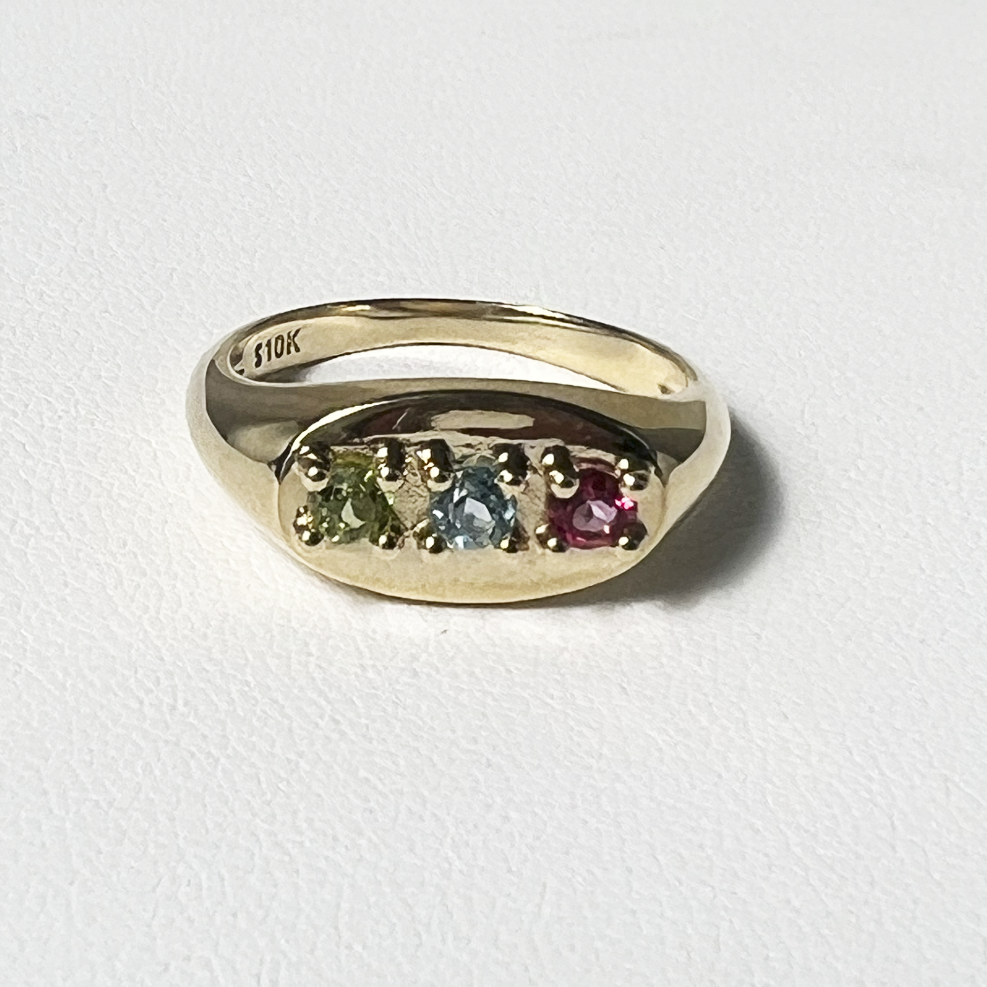 True To You Trio Ring | 10K Yellow Gold | Green Peridot/Blue & Pink Topaz