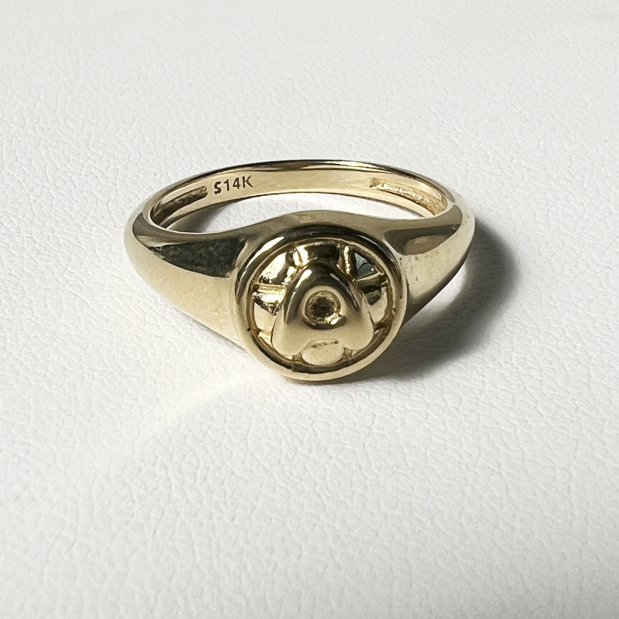 Puff Puff Button Initial Pinky Ring | 14K Yellow Gold