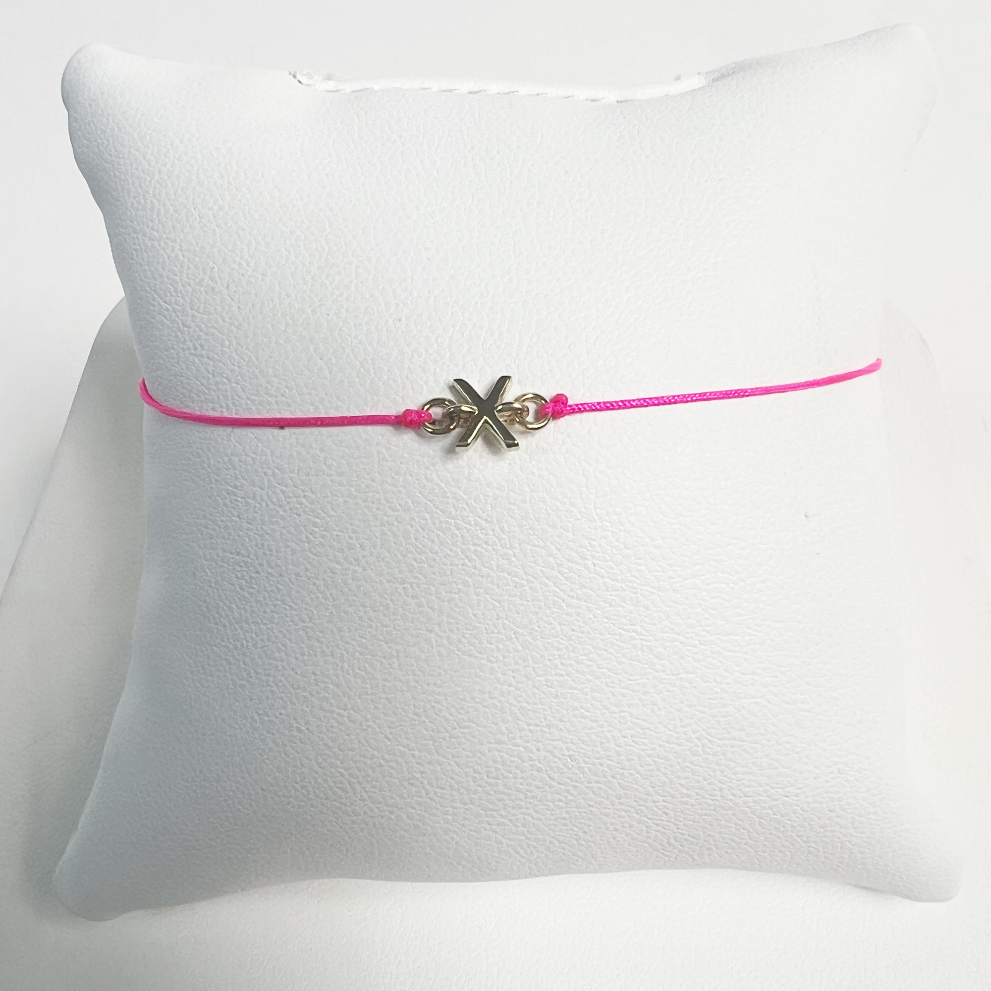 Friendship Initial Bracelet | 10K Yellow Gold | Hot Pink