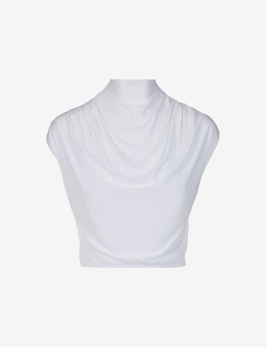 Butter Draped Mockneck Short Sleeve Crop Top::White::Main