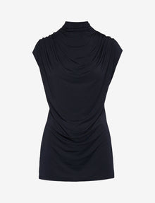 Butter Draped Mockneck Short Sleeve Top::Black::Main