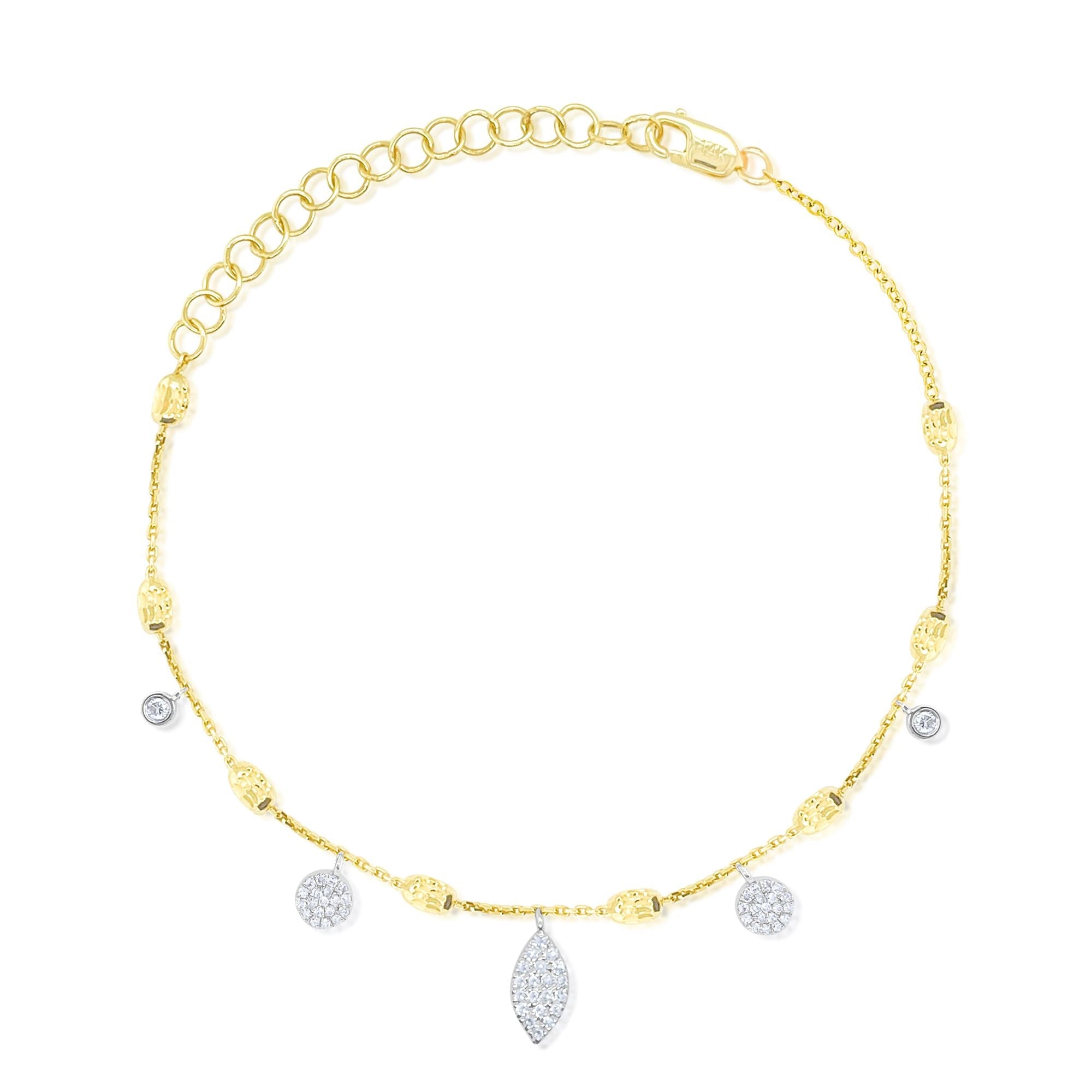 Meira T 14K Yellow Gold Round And Leaf Diamond Charm Barrel Chain Bracelet | Yellow Gold